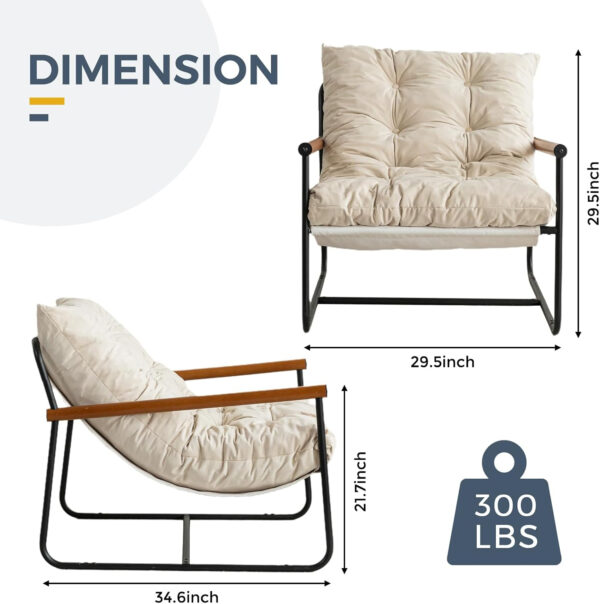 MAXYOYO Accent Chair, Velvet Arm Chair Living Room Chair with Metal Frame, Reading Accent Chair, Modern Bedroom Chair, Boucle Armchair with Wooden Arms, Beige