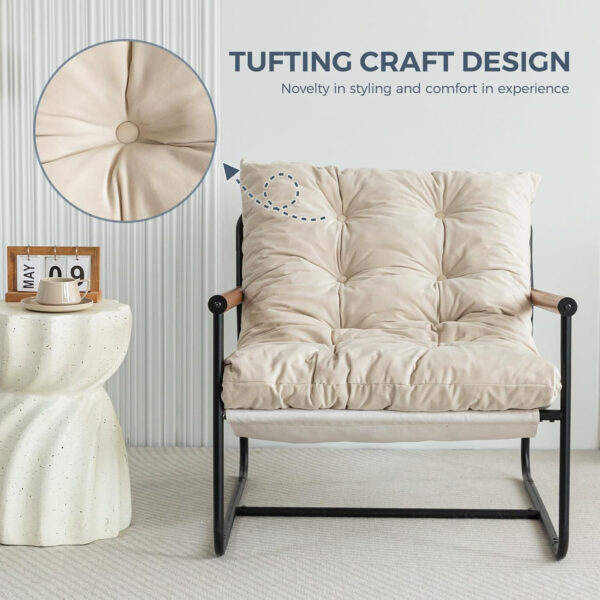 MAXYOYO Accent Chair, Velvet Arm Chair Living Room Chair with Metal Frame, Reading Accent Chair, Modern Bedroom Chair, Boucle Armchair with Wooden Arms, Beige