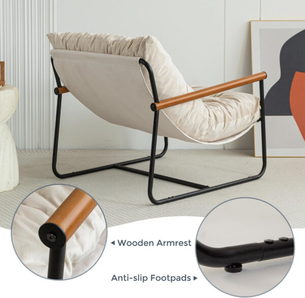 MAXYOYO Accent Chair, Velvet Arm Chair Living Room Chair with Metal Frame, Reading Accent Chair, Modern Bedroom Chair, Boucle Armchair with Wooden Arms, Beige