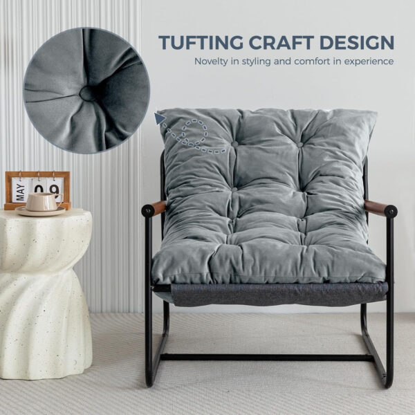 MAXYOYO Accent Chair, Velvet Arm Chair Living Room Chair with Metal Frame, Reading Accent Chair, Modern Bedroom Chair, Boucle Armchair with Wooden Arms, Beige