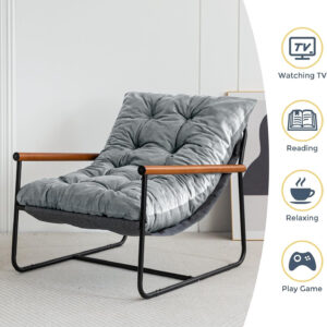 MAXYOYO Accent Chair, Velvet Arm Chair Living Room Chair with Metal Frame, Reading Accent Chair, Modern Bedroom Chair, Boucle Armchair with Wooden Arms, Beige