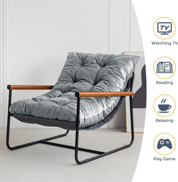 MAXYOYO Accent Chair, Velvet Arm Chair Living Room Chair with Metal Frame, Reading Accent Chair, Modern Bedroom Chair, Boucle Armchair with Wooden Arms, Beige