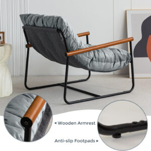 MAXYOYO Accent Chair, Velvet Arm Chair Living Room Chair with Metal Frame, Reading Accent Chair, Modern Bedroom Chair, Boucle Armchair with Wooden Arms, Beige