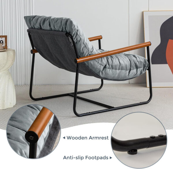 MAXYOYO Accent Chair, Velvet Arm Chair Living Room Chair with Metal Frame, Reading Accent Chair, Modern Bedroom Chair, Boucle Armchair with Wooden Arms, Beige