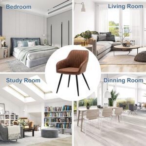 annjoe Faux Leather Accent Arm Chairs for Living Room Leisures/ Upholstered Chair with Metal Legs Set of 2 for Home Kitchen Office Bistro Cafe, Brown