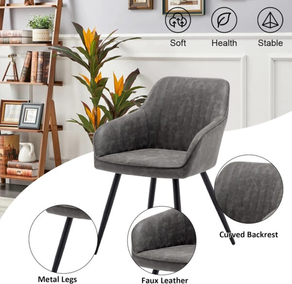 annjoe Faux Leather Accent Arm Chairs for Living Room Leisures/ Upholstered Chair with Metal Legs Set of 2 for Home Kitchen Office Bistro Cafe, Brown