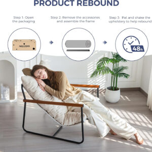 MAXYOYO Modern Accent Chair, Comfy Living Room Chair with Metal Frame Wooden Armrest, Upholstered Armchair with Soft Cushion for Bedroom Balcony Lounge Reading Room, Beige