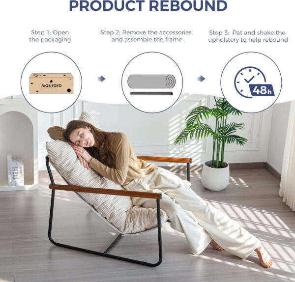 MAXYOYO Modern Accent Chair, Comfy Living Room Chair with Metal Frame Wooden Armrest, Upholstered Armchair with Soft Cushion for Bedroom Balcony Lounge Reading Room, Beige