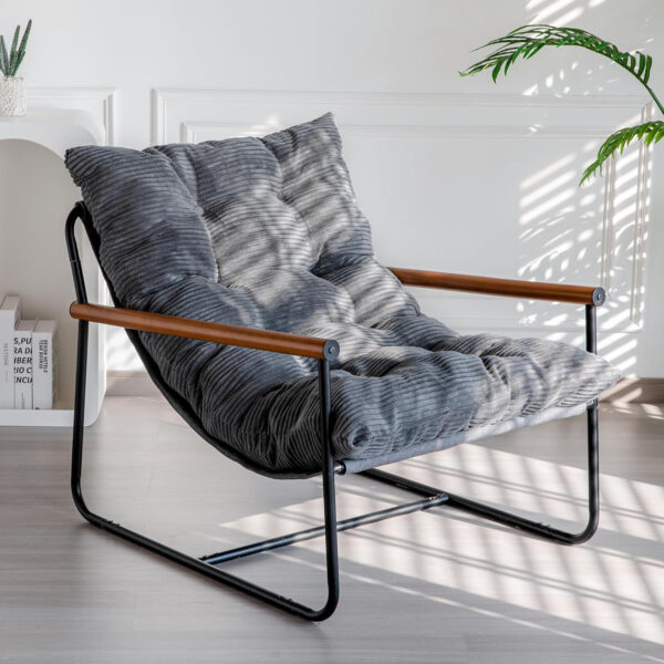 MAXYOYO Modern Accent Chair, Comfy Living Room Chair with Metal Frame Wooden Armrest, Upholstered Armchair with Soft Cushion for Bedroom Balcony Lounge Reading Room, Beige