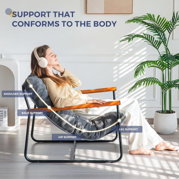 MAXYOYO Modern Accent Chair, Comfy Living Room Chair with Metal Frame Wooden Armrest, Upholstered Armchair with Soft Cushion for Bedroom Balcony Lounge Reading Room, Beige