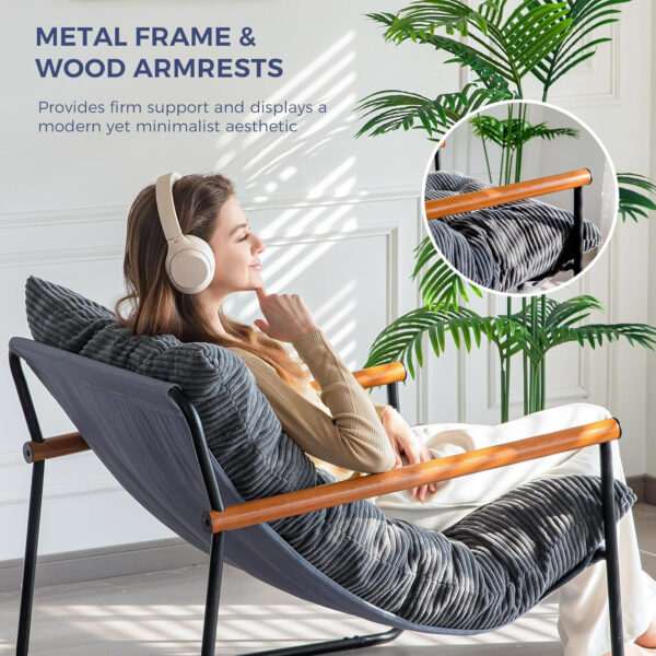 MAXYOYO Modern Accent Chair, Comfy Living Room Chair with Metal Frame Wooden Armrest, Upholstered Armchair with Soft Cushion for Bedroom Balcony Lounge Reading Room, Beige