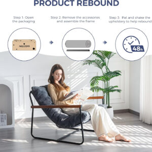 MAXYOYO Modern Accent Chair, Comfy Living Room Chair with Metal Frame Wooden Armrest, Upholstered Armchair with Soft Cushion for Bedroom Balcony Lounge Reading Room, Beige