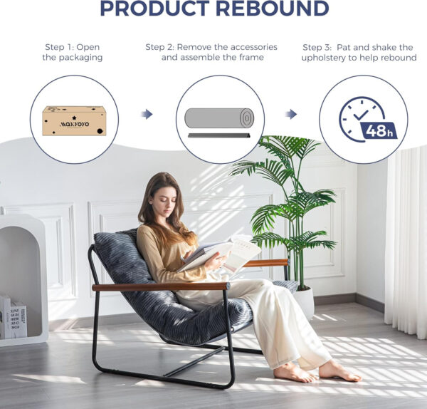 MAXYOYO Modern Accent Chair, Comfy Living Room Chair with Metal Frame Wooden Armrest, Upholstered Armchair with Soft Cushion for Bedroom Balcony Lounge Reading Room, Beige