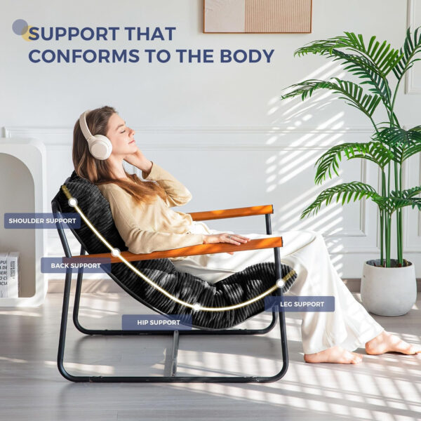 MAXYOYO Modern Accent Chair, Comfy Living Room Chair with Metal Frame Wooden Armrest, Upholstered Armchair with Soft Cushion for Bedroom Balcony Lounge Reading Room, Beige