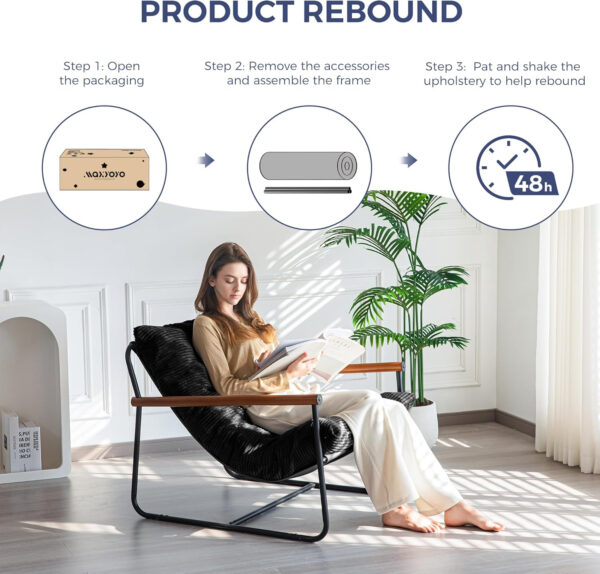 MAXYOYO Modern Accent Chair, Comfy Living Room Chair with Metal Frame Wooden Armrest, Upholstered Armchair with Soft Cushion for Bedroom Balcony Lounge Reading Room, Beige