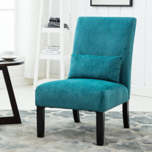 688816e57d5dc8aae4cbb9323080e9e32f89fee088c93be4b28ea.jpg Roundhill Furniture Pisano Teal Blue Fabric Armless Contemporary Accent Chair with Kidney Pillow