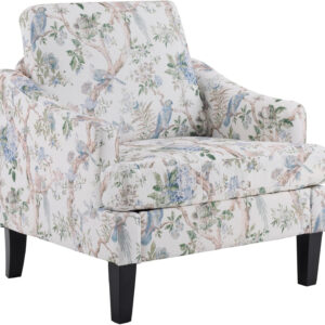 Bezseller Floral Accent Chair, Upholstered Reading Armchair with Wood Legs, Mid-Century Leisure Comfy Single Sofa Chair for Living Room, Bedroom, Home, Office, White Floral
