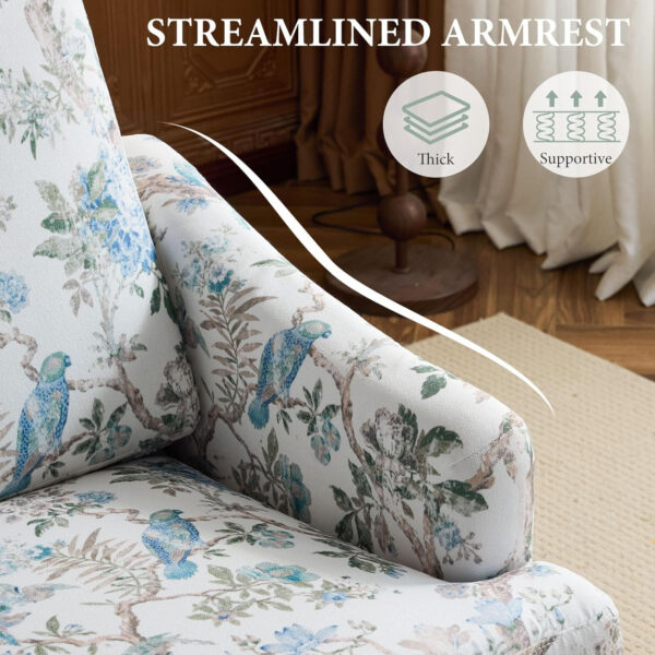 Bezseller Floral Accent Chair, Upholstered Reading Armchair with Wood Legs, Mid-Century Leisure Comfy Single Sofa Chair for Living Room, Bedroom, Home, Office, White Floral