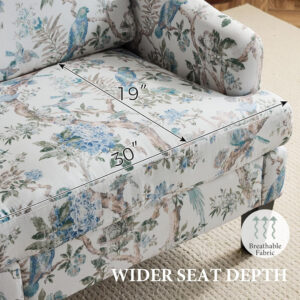 Bezseller Floral Accent Chair, Upholstered Reading Armchair with Wood Legs, Mid-Century Leisure Comfy Single Sofa Chair for Living Room, Bedroom, Home, Office, White Floral