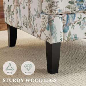 Bezseller Floral Accent Chair, Upholstered Reading Armchair with Wood Legs, Mid-Century Leisure Comfy Single Sofa Chair for Living Room, Bedroom, Home, Office, White Floral