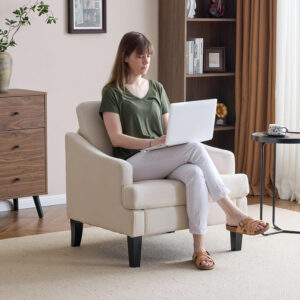 Bezseller Floral Accent Chair, Upholstered Reading Armchair with Wood Legs, Mid-Century Leisure Comfy Single Sofa Chair for Living Room, Bedroom, Home, Office, White Floral