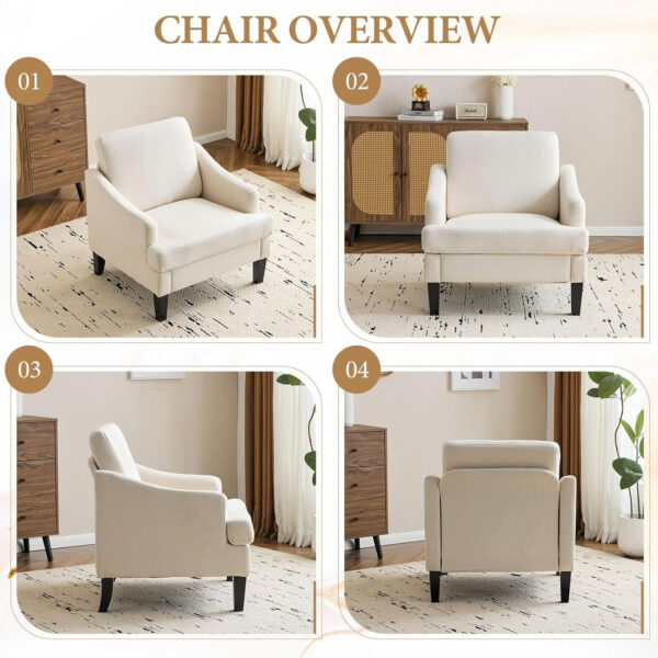 Bezseller Floral Accent Chair, Upholstered Reading Armchair with Wood Legs, Mid-Century Leisure Comfy Single Sofa Chair for Living Room, Bedroom, Home, Office, White Floral