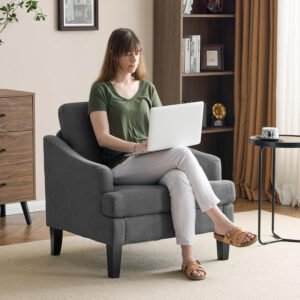 Bezseller Floral Accent Chair, Upholstered Reading Armchair with Wood Legs, Mid-Century Leisure Comfy Single Sofa Chair for Living Room, Bedroom, Home, Office, White Floral