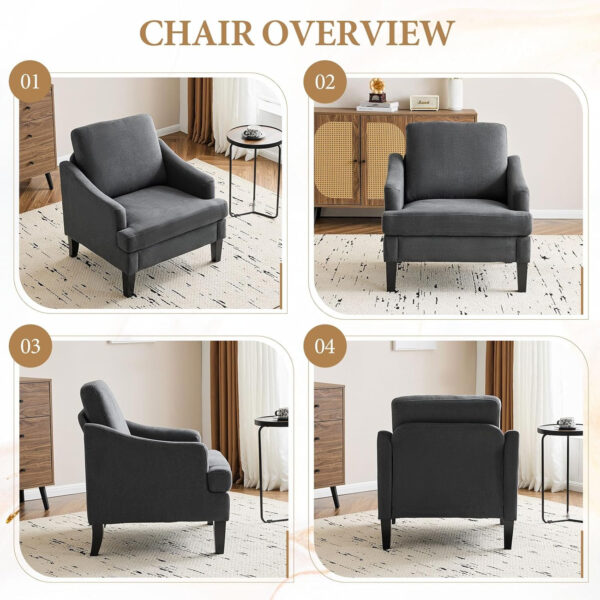 Bezseller Floral Accent Chair, Upholstered Reading Armchair with Wood Legs, Mid-Century Leisure Comfy Single Sofa Chair for Living Room, Bedroom, Home, Office, White Floral