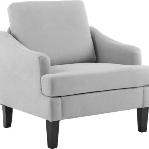 Bezseller Floral Accent Chair, Upholstered Reading Armchair with Wood Legs, Mid-Century Leisure Comfy Single Sofa Chair for Living Room, Bedroom, Home, Office, White Floral