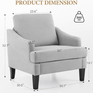 Bezseller Floral Accent Chair, Upholstered Reading Armchair with Wood Legs, Mid-Century Leisure Comfy Single Sofa Chair for Living Room, Bedroom, Home, Office, White Floral