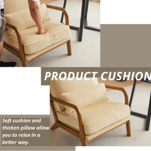 Karl home Accent Chair Mid-Century Modern Chair with Pillow Linen Fabric Upholstered Lounge Arm Chair with Solid Wood Frame & Soft Cushion for Living Room, Bedroom, Balcony, Beige