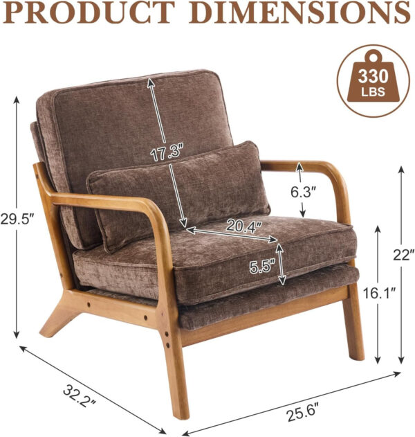 Karl home Accent Chair Mid-Century Modern Chair with Pillow Linen Fabric Upholstered Lounge Arm Chair with Solid Wood Frame & Soft Cushion for Living Room, Bedroom, Balcony, Beige