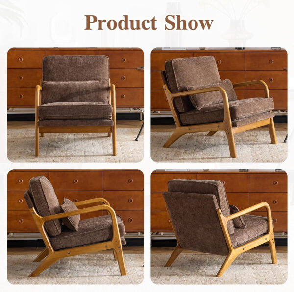 Karl home Accent Chair Mid-Century Modern Chair with Pillow Linen Fabric Upholstered Lounge Arm Chair with Solid Wood Frame & Soft Cushion for Living Room, Bedroom, Balcony, Beige