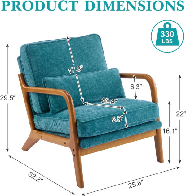 Karl home Accent Chair Mid-Century Modern Chair with Pillow Linen Fabric Upholstered Lounge Arm Chair with Solid Wood Frame & Soft Cushion for Living Room, Bedroom, Balcony, Beige