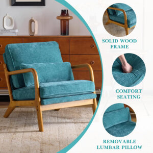 Karl home Accent Chair Mid-Century Modern Chair with Pillow Linen Fabric Upholstered Lounge Arm Chair with Solid Wood Frame & Soft Cushion for Living Room, Bedroom, Balcony, Beige