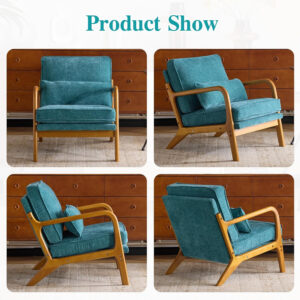 Karl home Accent Chair Mid-Century Modern Chair with Pillow Linen Fabric Upholstered Lounge Arm Chair with Solid Wood Frame & Soft Cushion for Living Room, Bedroom, Balcony, Beige