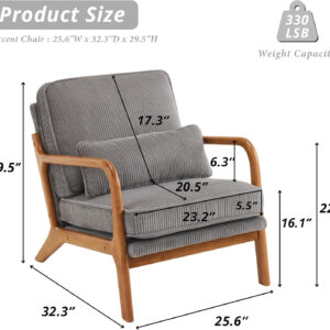 Karl home Accent Chair Mid-Century Modern Chair with Pillow Linen Fabric Upholstered Lounge Arm Chair with Solid Wood Frame & Soft Cushion for Living Room, Bedroom, Balcony, Beige