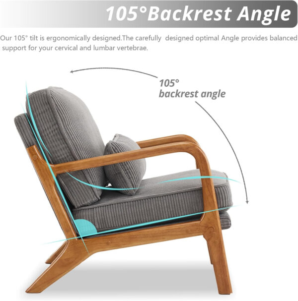 Karl home Accent Chair Mid-Century Modern Chair with Pillow Linen Fabric Upholstered Lounge Arm Chair with Solid Wood Frame & Soft Cushion for Living Room, Bedroom, Balcony, Beige