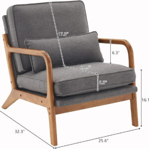 Karl home Accent Chair Mid-Century Modern Chair with Pillow Linen Fabric Upholstered Lounge Arm Chair with Solid Wood Frame & Soft Cushion for Living Room, Bedroom, Balcony, Beige