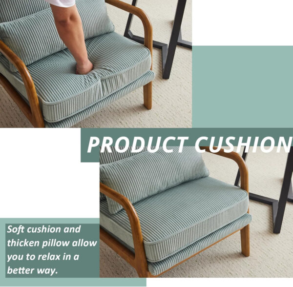 Karl home Accent Chair Mid-Century Modern Chair with Pillow Linen Fabric Upholstered Lounge Arm Chair with Solid Wood Frame & Soft Cushion for Living Room, Bedroom, Balcony, Beige