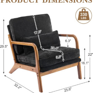 Karl home Accent Chair Mid-Century Modern Chair with Pillow Linen Fabric Upholstered Lounge Arm Chair with Solid Wood Frame & Soft Cushion for Living Room, Bedroom, Balcony, Beige