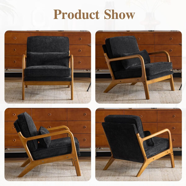 Karl home Accent Chair Mid-Century Modern Chair with Pillow Linen Fabric Upholstered Lounge Arm Chair with Solid Wood Frame & Soft Cushion for Living Room, Bedroom, Balcony, Beige