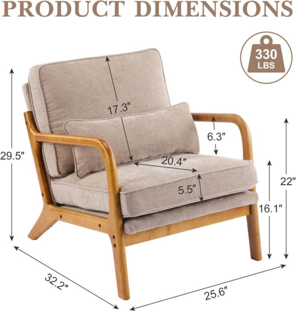 Karl home Accent Chair Mid-Century Modern Chair with Pillow Linen Fabric Upholstered Lounge Arm Chair with Solid Wood Frame & Soft Cushion for Living Room, Bedroom, Balcony, Beige
