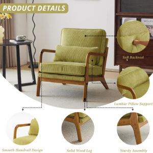 Karl home Accent Chair Mid-Century Modern Chair with Pillow Linen Fabric Upholstered Lounge Arm Chair with Solid Wood Frame & Soft Cushion for Living Room, Bedroom, Balcony, Beige