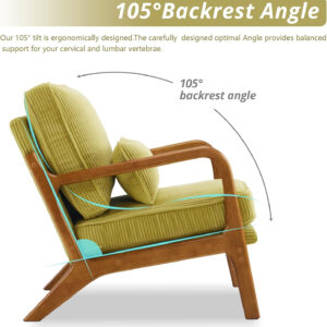 Karl home Accent Chair Mid-Century Modern Chair with Pillow Linen Fabric Upholstered Lounge Arm Chair with Solid Wood Frame & Soft Cushion for Living Room, Bedroom, Balcony, Beige