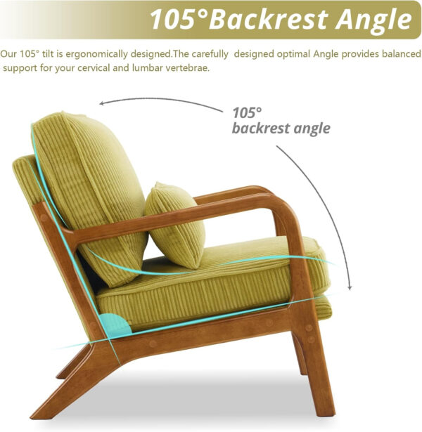 Karl home Accent Chair Mid-Century Modern Chair with Pillow Linen Fabric Upholstered Lounge Arm Chair with Solid Wood Frame & Soft Cushion for Living Room, Bedroom, Balcony, Beige