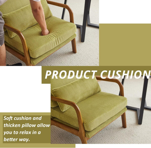 Karl home Accent Chair Mid-Century Modern Chair with Pillow Linen Fabric Upholstered Lounge Arm Chair with Solid Wood Frame & Soft Cushion for Living Room, Bedroom, Balcony, Beige