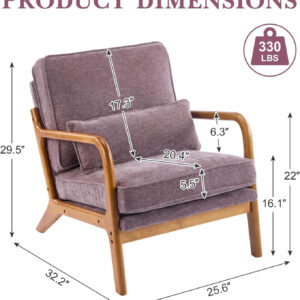 Karl home Accent Chair Mid-Century Modern Chair with Pillow Linen Fabric Upholstered Lounge Arm Chair with Solid Wood Frame & Soft Cushion for Living Room, Bedroom, Balcony, Beige