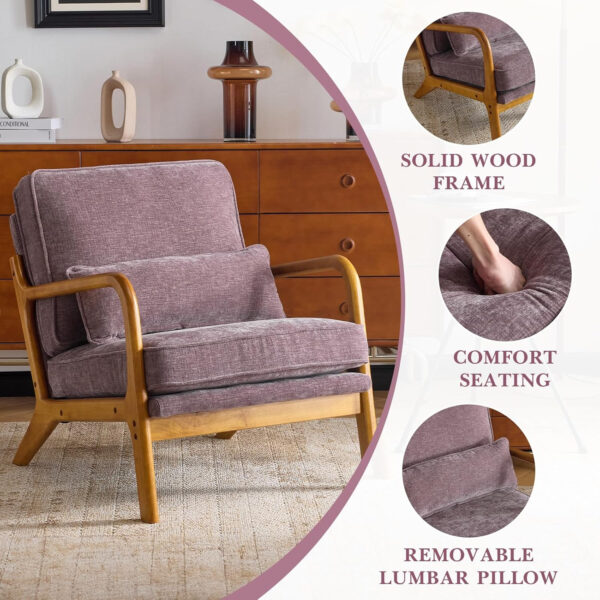 Karl home Accent Chair Mid-Century Modern Chair with Pillow Linen Fabric Upholstered Lounge Arm Chair with Solid Wood Frame & Soft Cushion for Living Room, Bedroom, Balcony, Beige