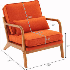 Karl home Accent Chair Mid-Century Modern Chair with Pillow Linen Fabric Upholstered Lounge Arm Chair with Solid Wood Frame & Soft Cushion for Living Room, Bedroom, Balcony, Beige